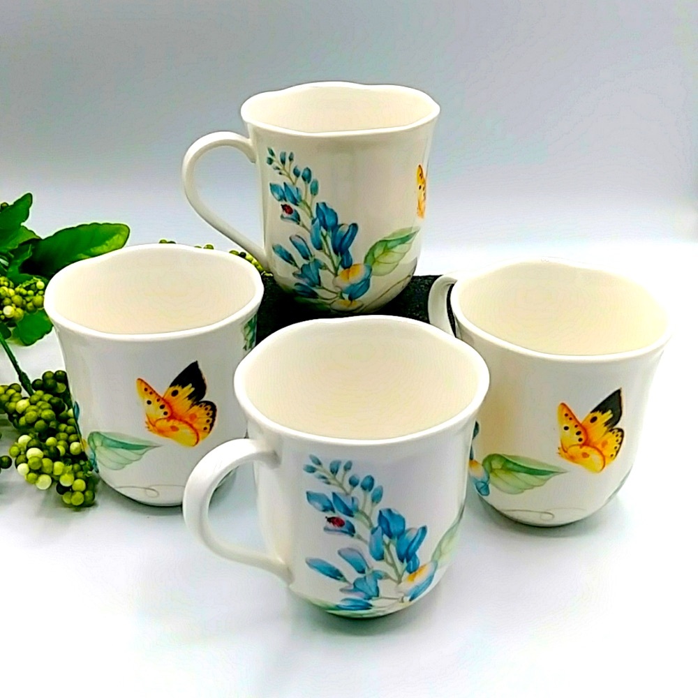 2x ๐ฆHP! 4 Butterfly Meadow Mugs by Lenox. Blue Thistle-like Flower. - Picture 3 of 13